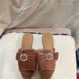 a new day Rose Brown Velvet Slide Mules with Crystal Buckle